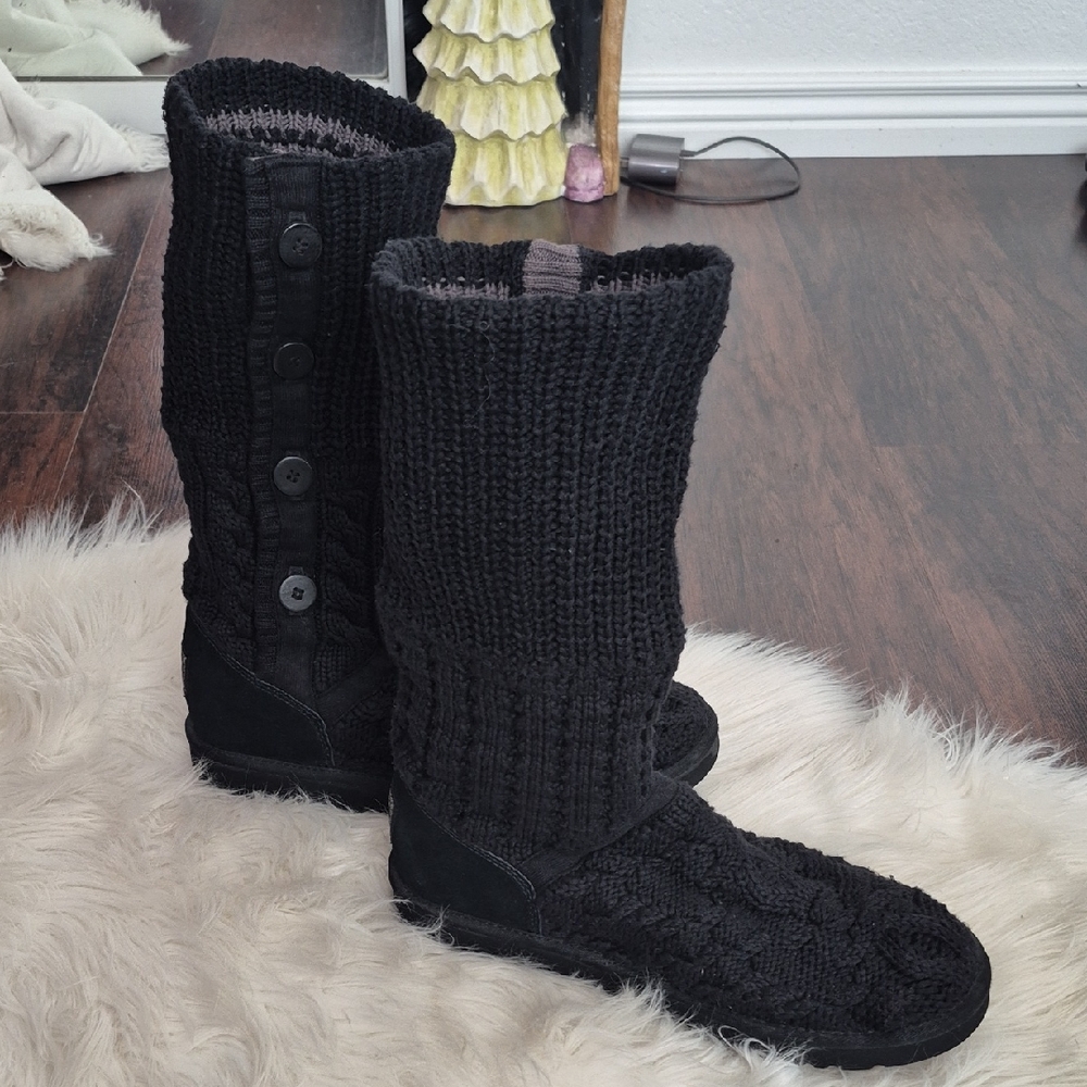 UGG Black Knit Button Boots